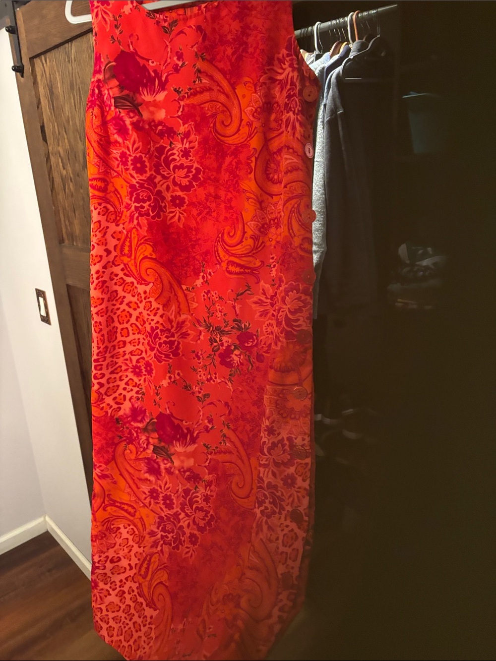 Bright Red-Orange Floral Maxi Dress